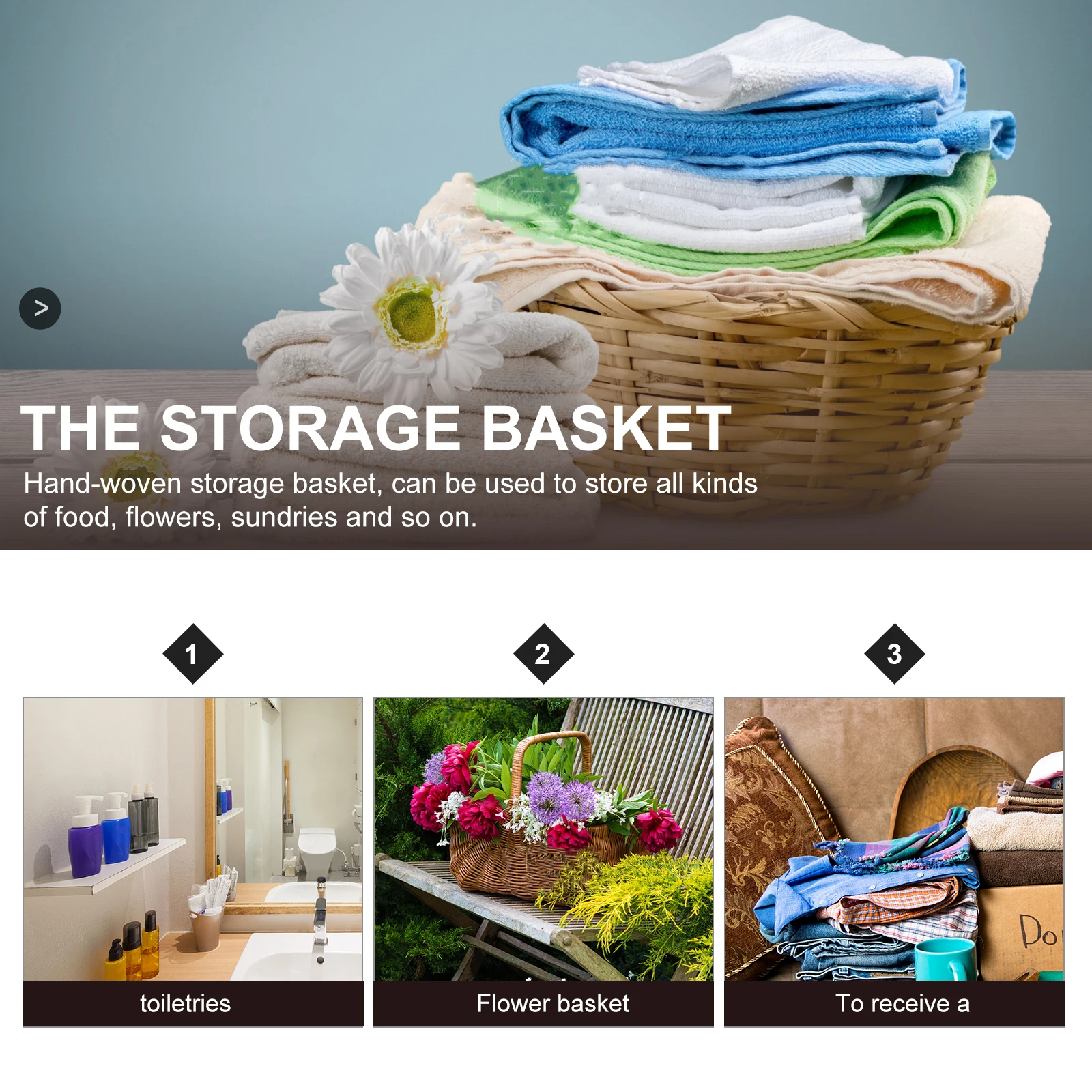 

3-Compartment Bathroom Storage Bin Rustic Wicker Organizer Basket for Counter Toilet Tank Kitchen Stationery Supplies