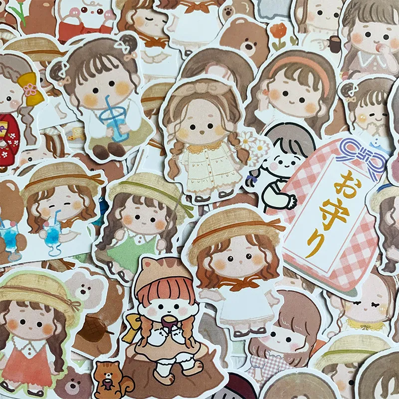 

Cute Cartoon Girl Bear Animal Character Stickers DIY Decor for Journal Album Phone Case Scrapbook Laptop Diary