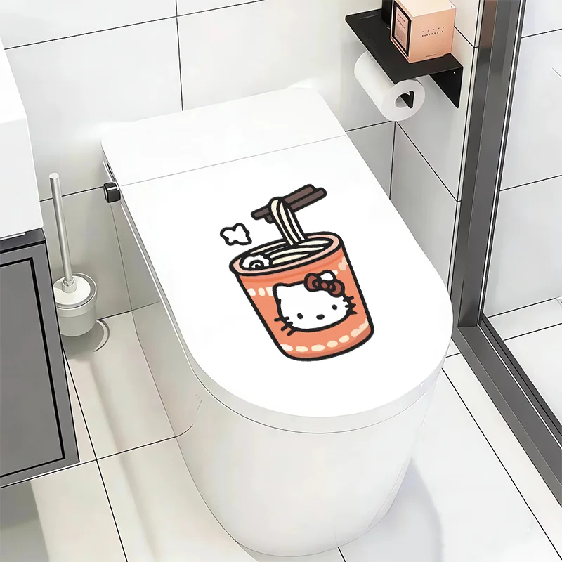 Cute Sanrio Hello Kitty Toilet Stickers, UV Print PVC Waterproof, Cover Defects, For Toilet, Fridge, Glass, Luggage Decor