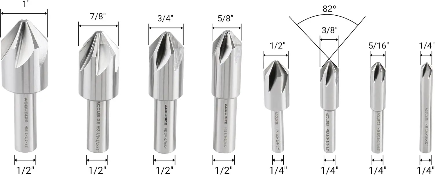 82 Degree 6 Flute H.S.S. Machine Countersink, 8 Pcs, Precision Ground, 0206-1018
