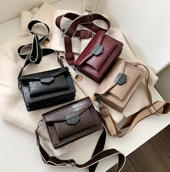 Crossbody Bag for Women Ladies Mini Handbag Fashion Bag Simple Style Shoulder Bag Retro Wide Shoulder Strap Messenger Bag