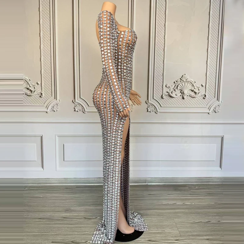 Sukienki damskie na imprezę, uroczystość, z jednym rękawem, pełne cyrkonie, stroje festiwalowe, kostium do tańca jazzowego, strój sceniczny XS9968