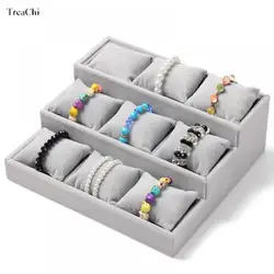 Velvet 3 Tier Bracelet Jewelry Display Tray 9 Grid With Pillow Bangle Necklace Storage Tray Watch Jewelry Organizer Stand Holder