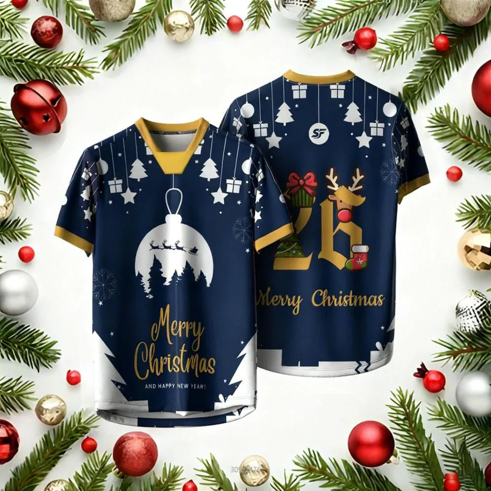 

Футболка с воротником в стиле ретро с Рождеством — мужская сублимационная печать _ Идеально подходит для семейных встреч 2025 г.