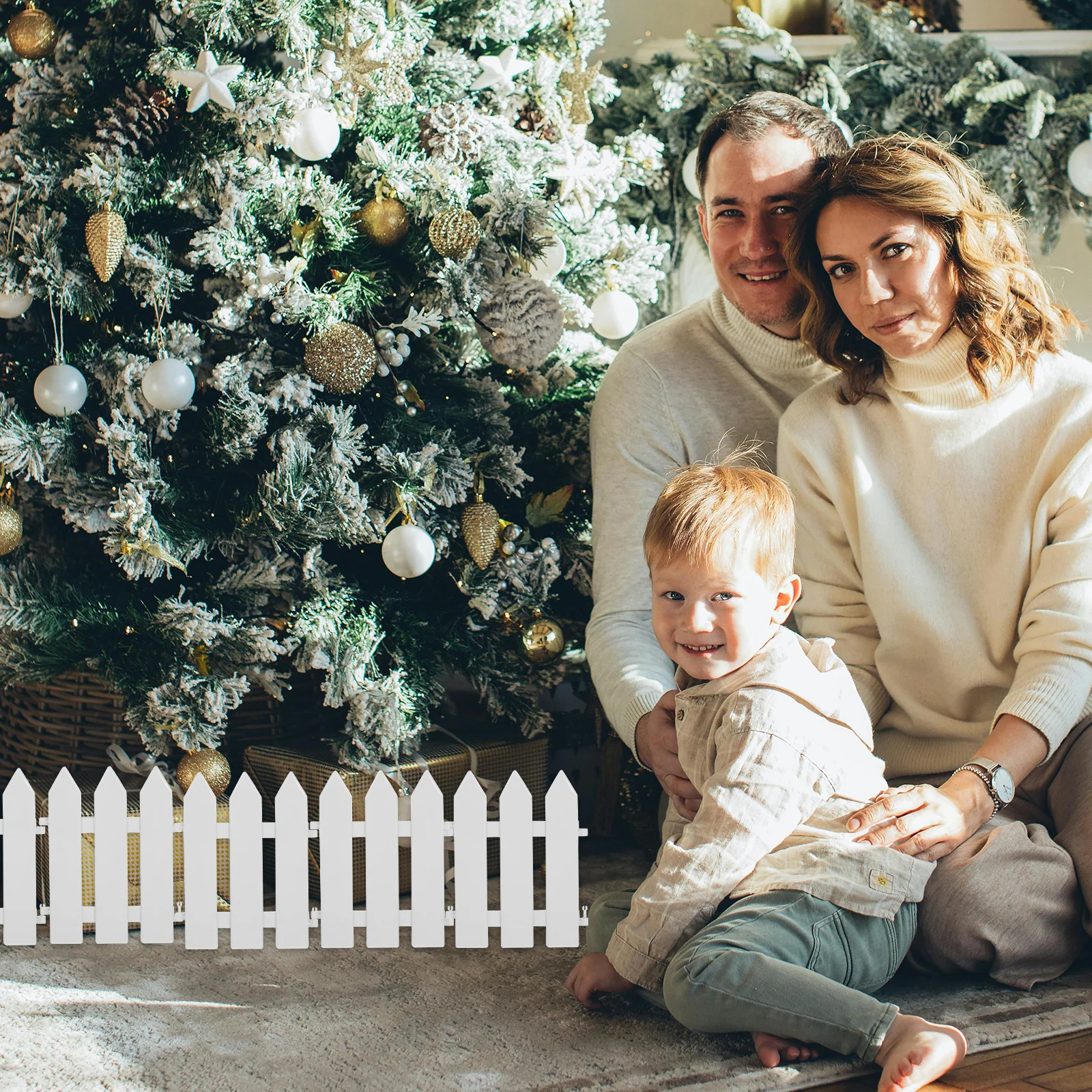 

Fence Panel for Around Christmas Tree - Detachable White Plastic Decor for Holiday Season, Yard Scene, Courtyard and Indoor