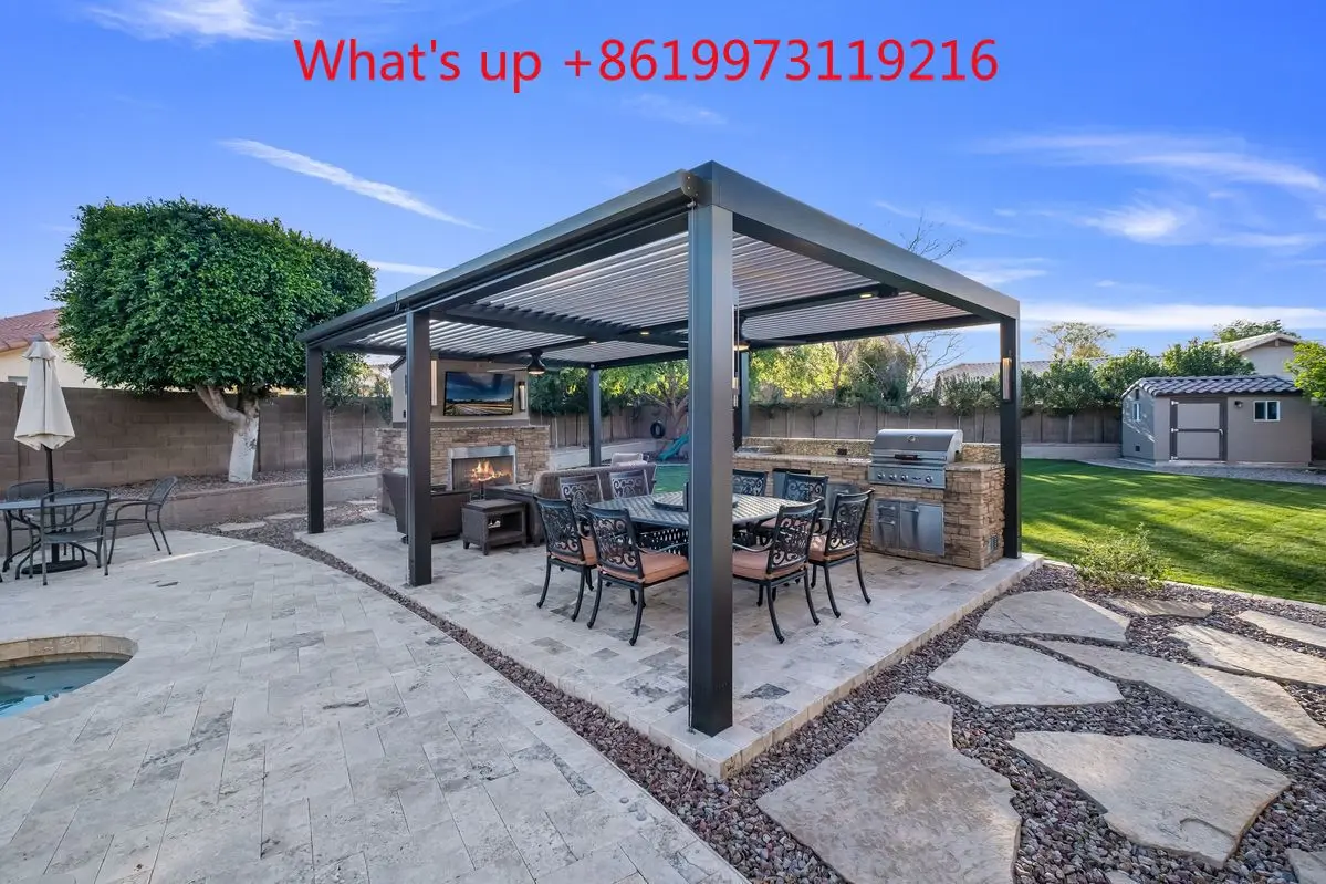 2026 Outdoor Modern Aluminum Pergola and Gazebo Bioclimatic Waterproof Electric Pressure Treated Aluminum Profile Backyard Pergo