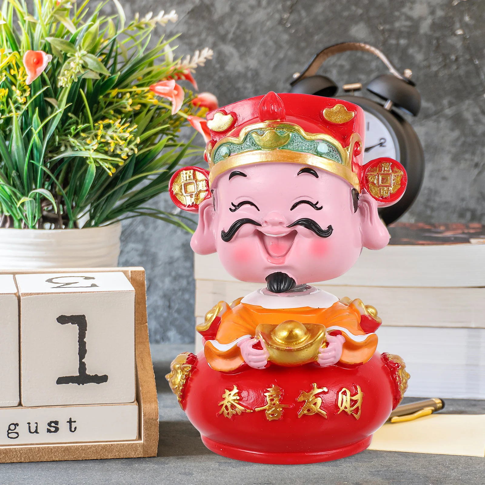 

Shaking Head Fortune God Resin Ornament Exquisite Craft for Car Home Office Desktop Decoration Chinese New Year 2022 Tiger Gift