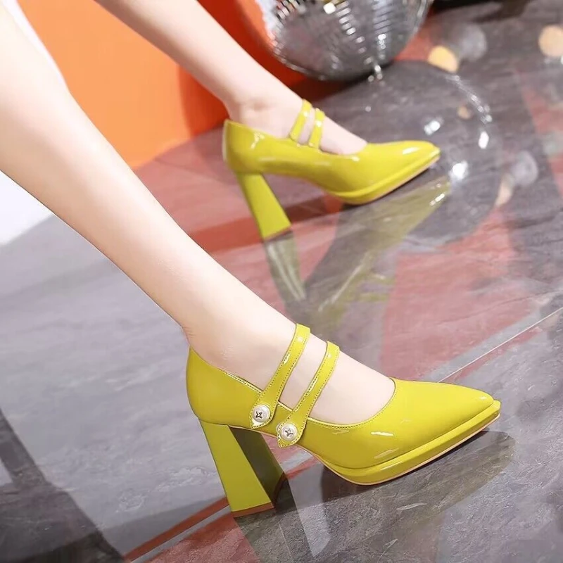 

Женские туфли на толстом каблуке и платформе с острым носком, водонепроницаемые, модные, удобные, нескользящие, дышащие