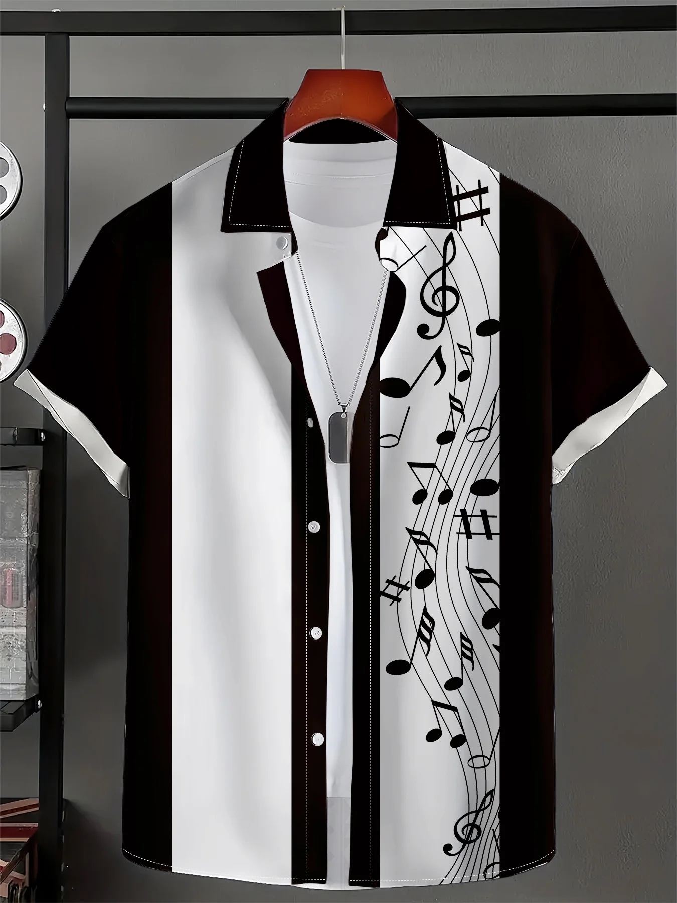 

Black and White Rhythm Personalized Cardigan, Unique Musical Note Printing, Matchinging Simple Black and White Color Matching, Retro and Fashionable, Add Artistic Atmosphere to Wear, Fusion Classic Black and White with Music Elements, Worn on the Rhythm, 