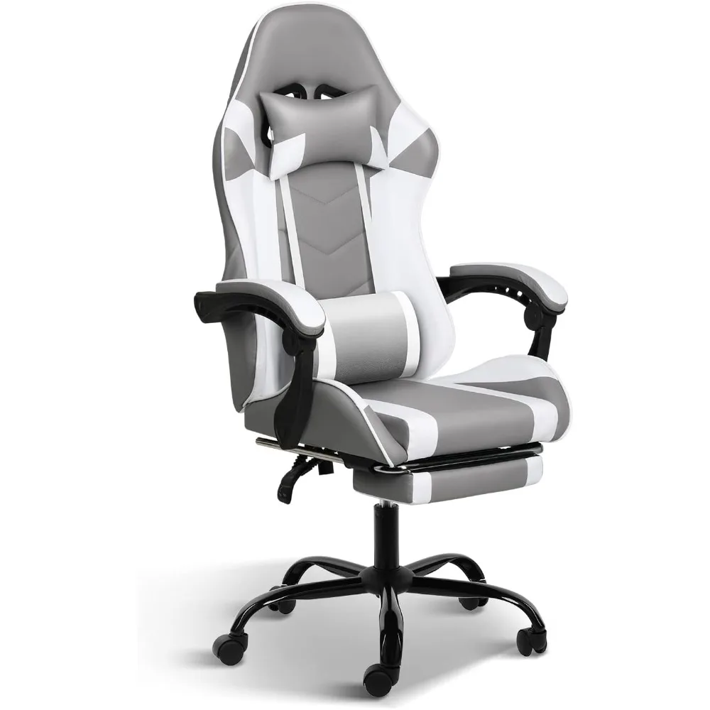 

White Gaming Chair with Footrest, Big and Tall Gamer Chair, Racing Style Adjustable Swivel Office Chair, Ergonomic Video Game Ch