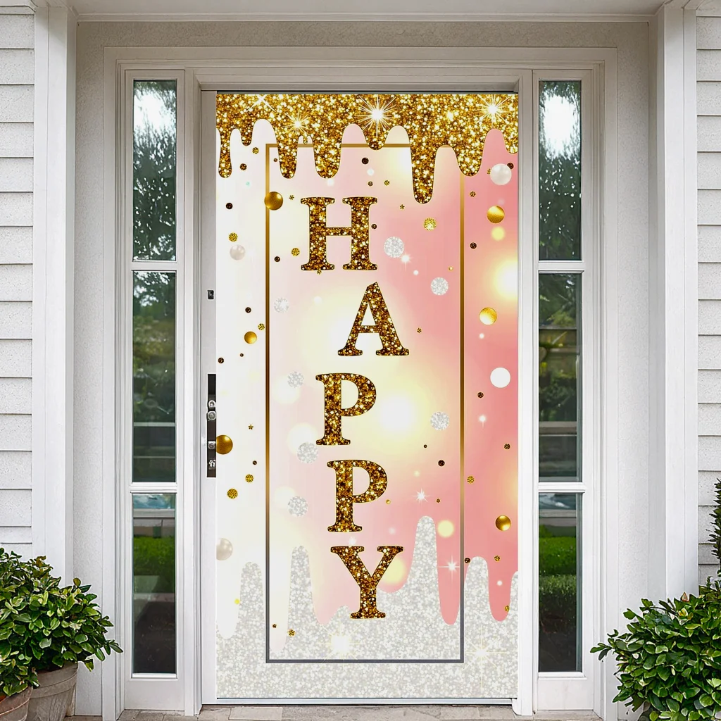 Decorazione di compleanno Banner di celebrazione dal design colorato Banner in materiale poliestere Banner di compleanno glitterato per le vacanze