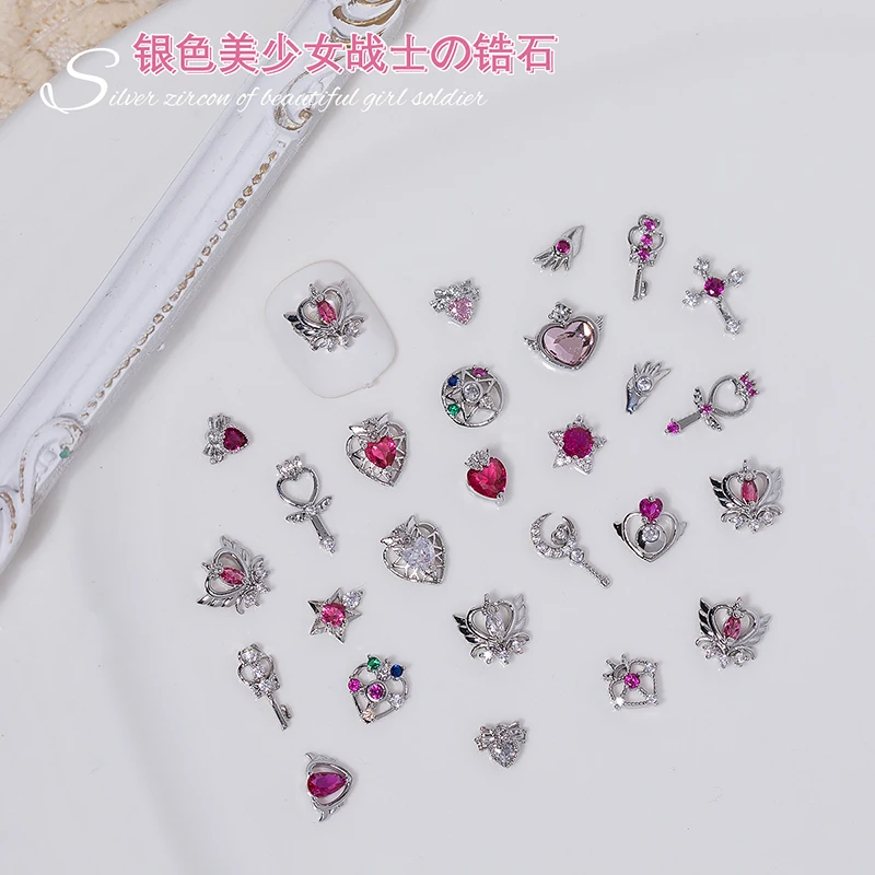 10 STUKS mix zilver mooie soldaat Sailor Moon Zirkoon sieraden toverstaf ster hart nageldecoratie kleurrijke diamant