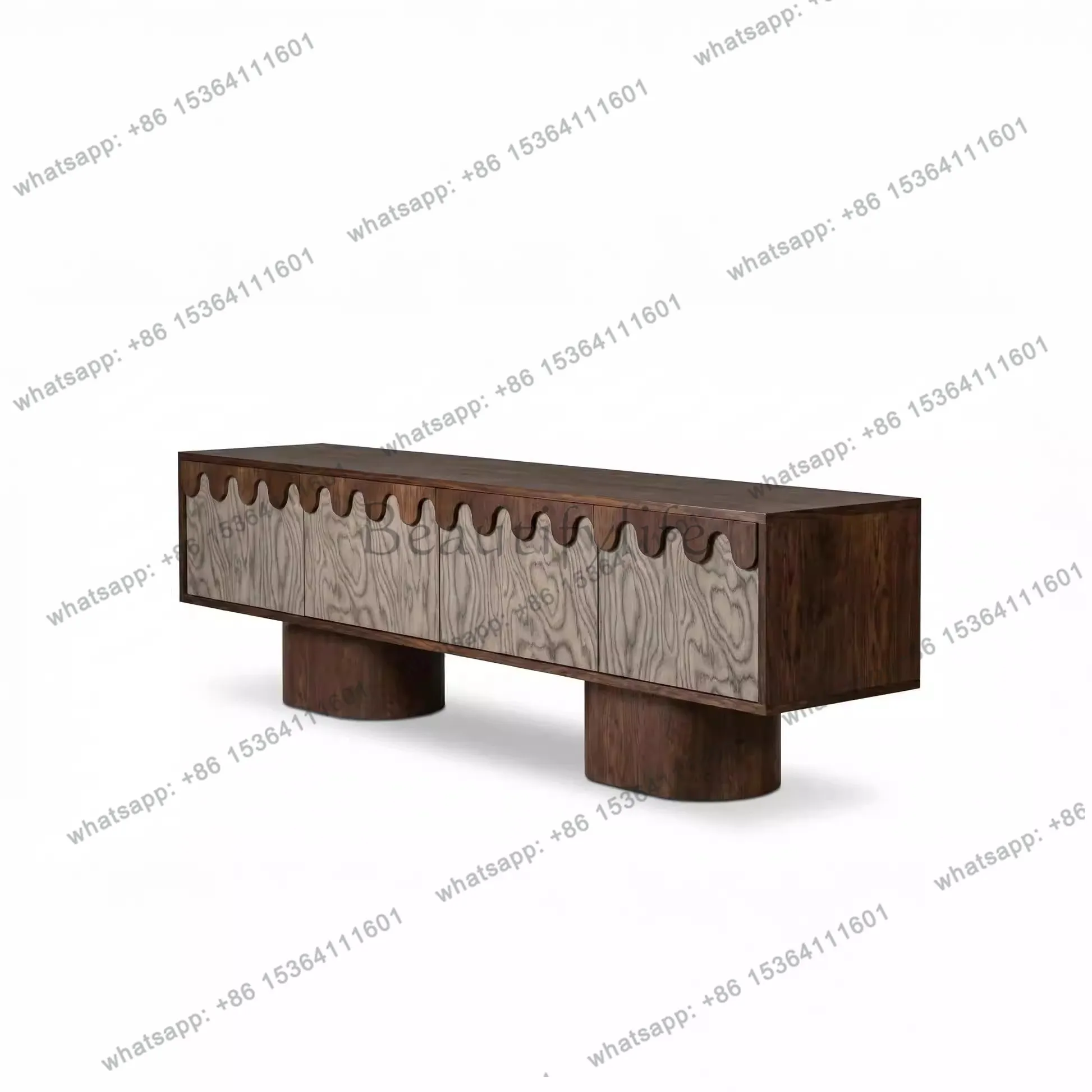 

Wabi Sandy Wind Solid Wood TV Cabinet Wave Edge Design Log Color Living Room Furniture