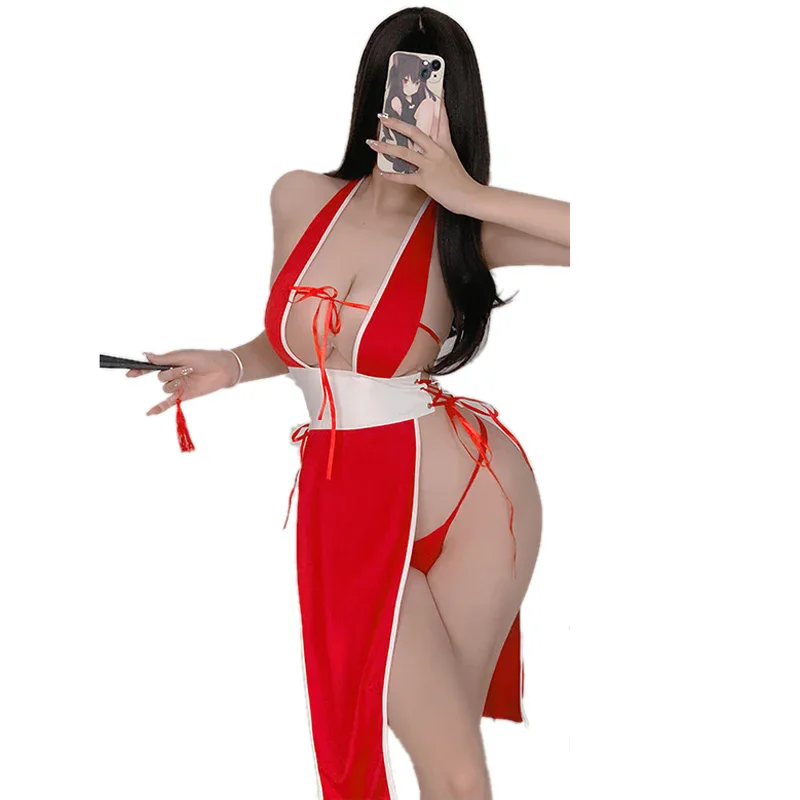 ملابس أنيمي كيمونو للنساء ، ملابس داخلية نسائية نينجا براقة ، رقبة عميقة ، فستان بحمالة رقبة مجوفة ، أزياء مثيرة ، هدية ، جديدة