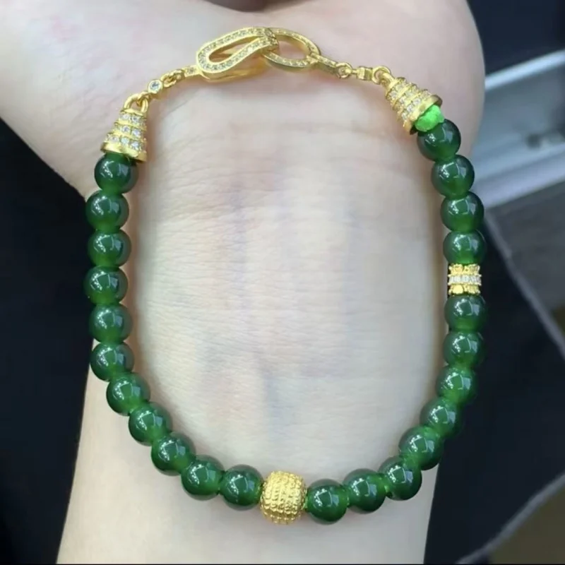 

Natural Jadeite A bracelet with silver clasp, bright green color, beautiful, stylish and versatile