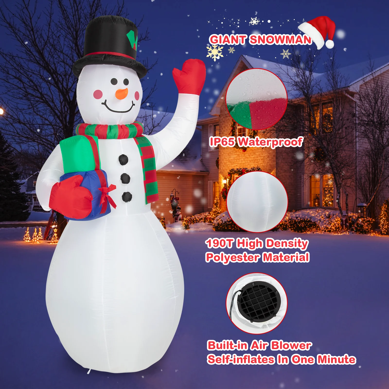 8FT Tall Christmas Inflatables Outdoor Decorations Folding Christmas Snowflake Cloth Snowman Build-in Colorful LEDs EU PLUG