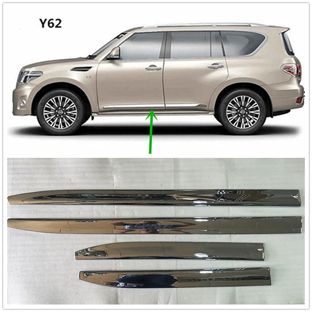 

4pcs Car Chrome Body Door Side Molding Cover Exterior Skirt Stirp Seal Trim Anti-collision Shade For Nissan Patrol Y62 2010-2018