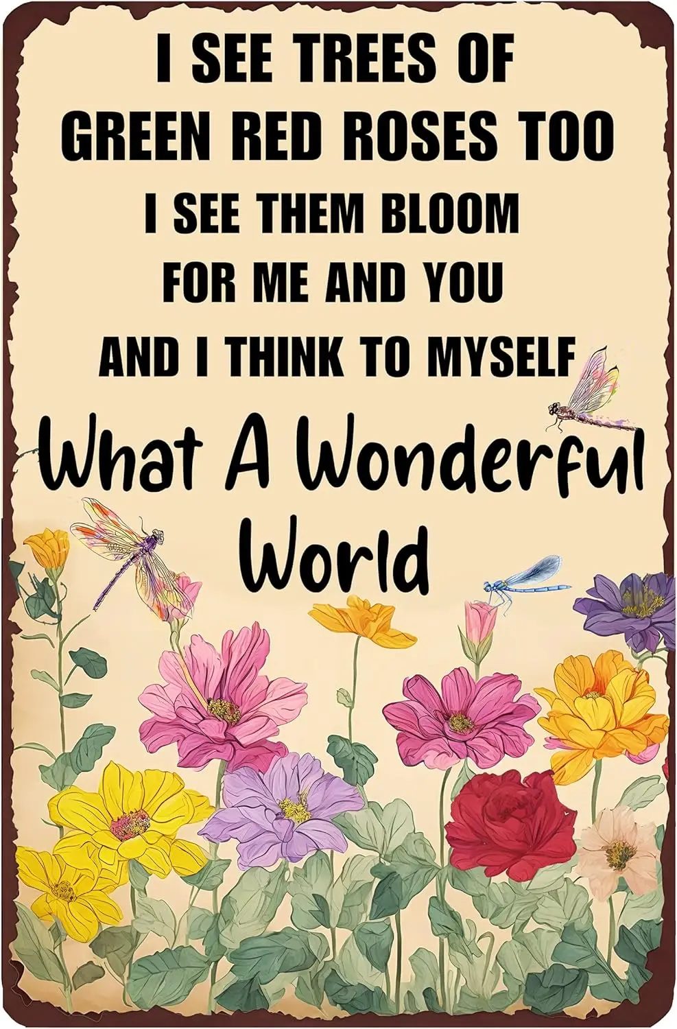 Vintage Garden Art Metal Signs Home Flowers Wall Decoration Easter Decor What A Wonderful World Sign 12x8 Inches sign
