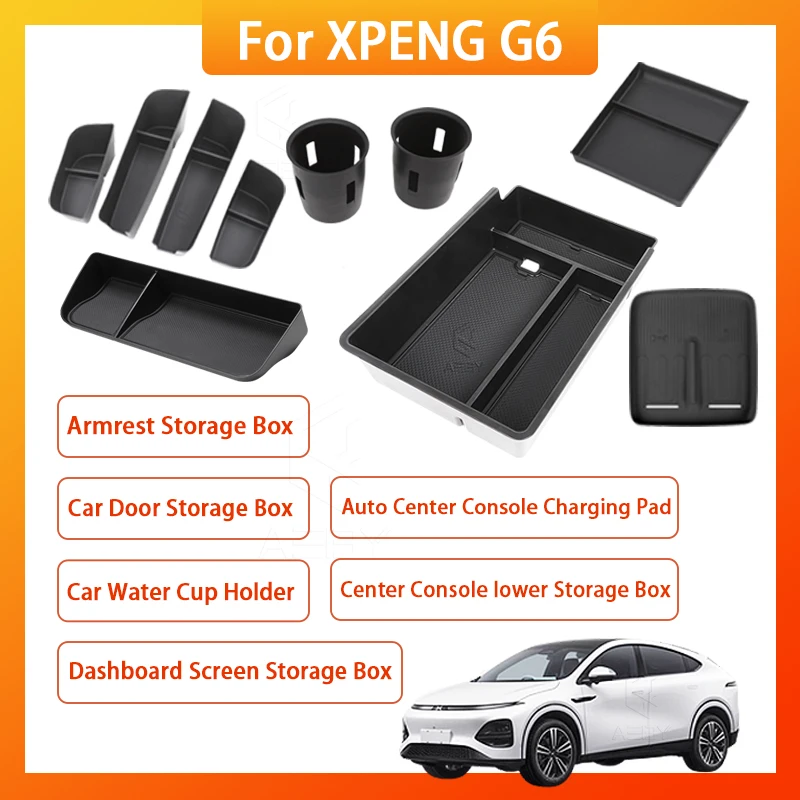 

Центральный ящик для хранения автомобиля для Xpeng G6 2023-2025, подстаканник, поднос для приборной панели, органайзер для дверной ручки, аксессуары для уборки интерьера