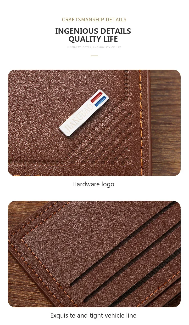 Faltbare, minimalistische, weiche Geldbörse, kurzer Dollar-Clip-Reißverschluss, einfaches weiches Leder, leichte Herren-Geldbörse aus Leder, dünne Geldbörse – Detail 11