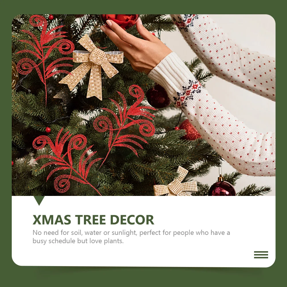 

12 Pcs Artificial Leaves Christmas Decorations Pine Needles Glitter Decorate Tree Filler