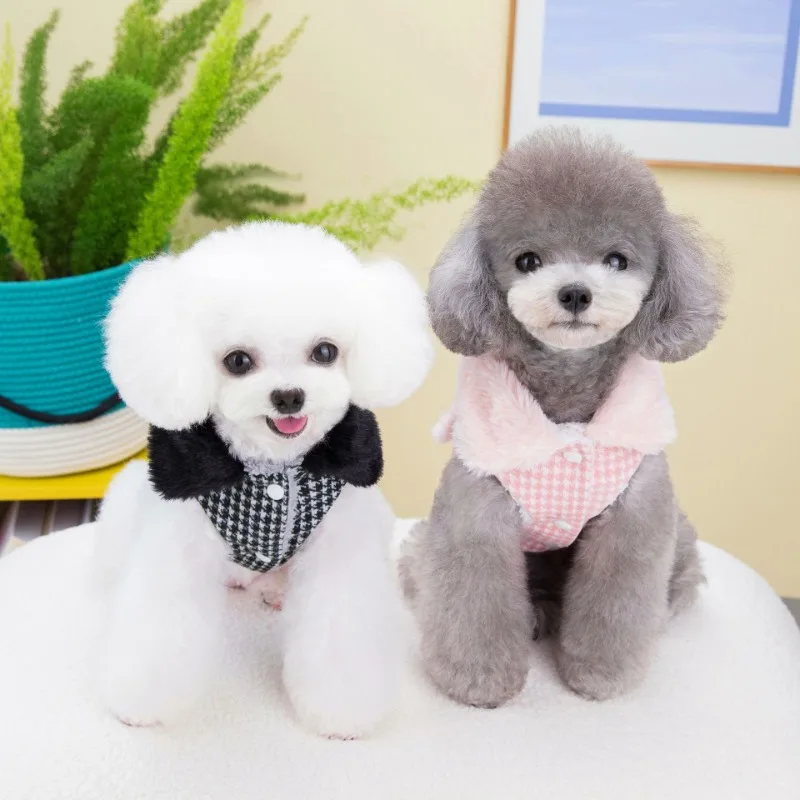 Warm Fashion Ins Winter Pet Dog Clothing Houndstooth Dog Coat Thickened Thermal Lattice Jacket Designer Dog Clothes Dog Costume