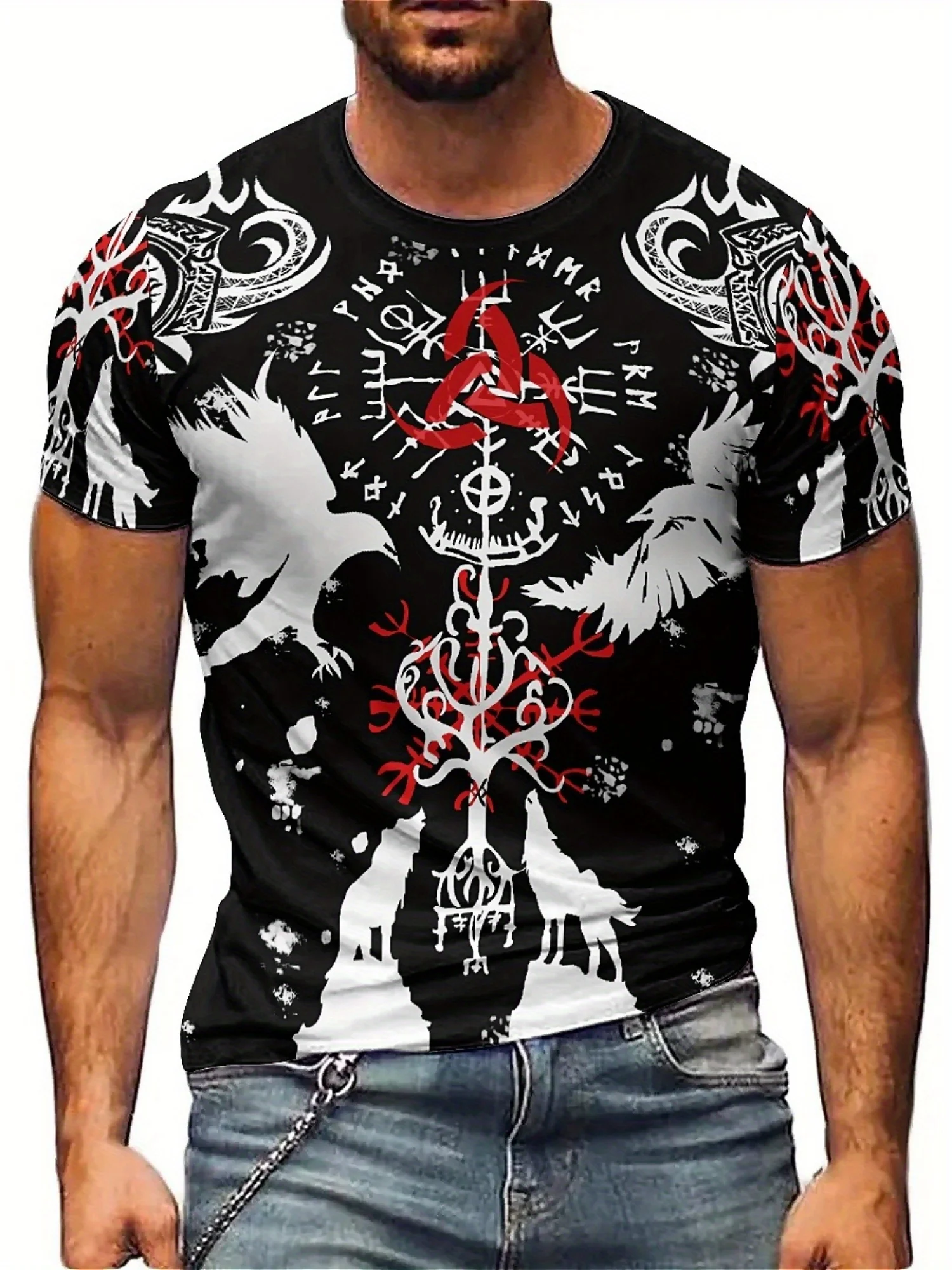 Men's Hip Hop Graphic T-Shirt - 3D Print Geometric Design, Oversized Loose Fit 100% Polyester