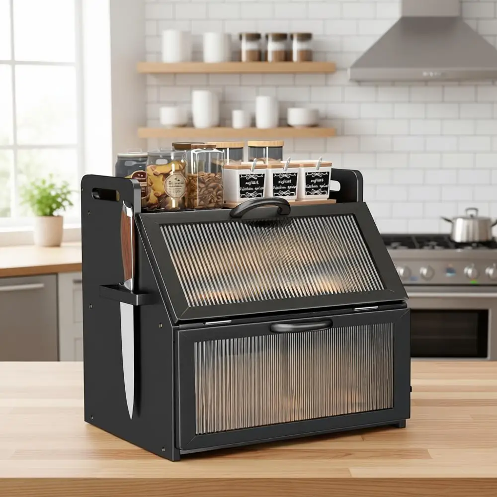 

Большая двухслойная деревянная хлебница с акриловым окном, черная