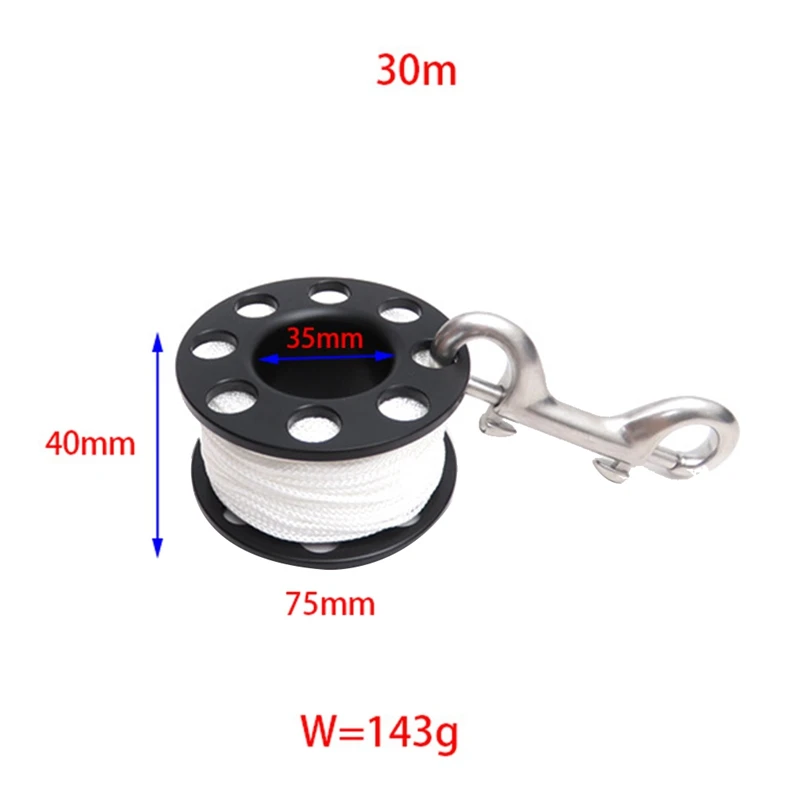 30M Scuba Diving Spool Finger Reel with Stainless Steel Double Ended Hook SMB Equipment Cave Dive