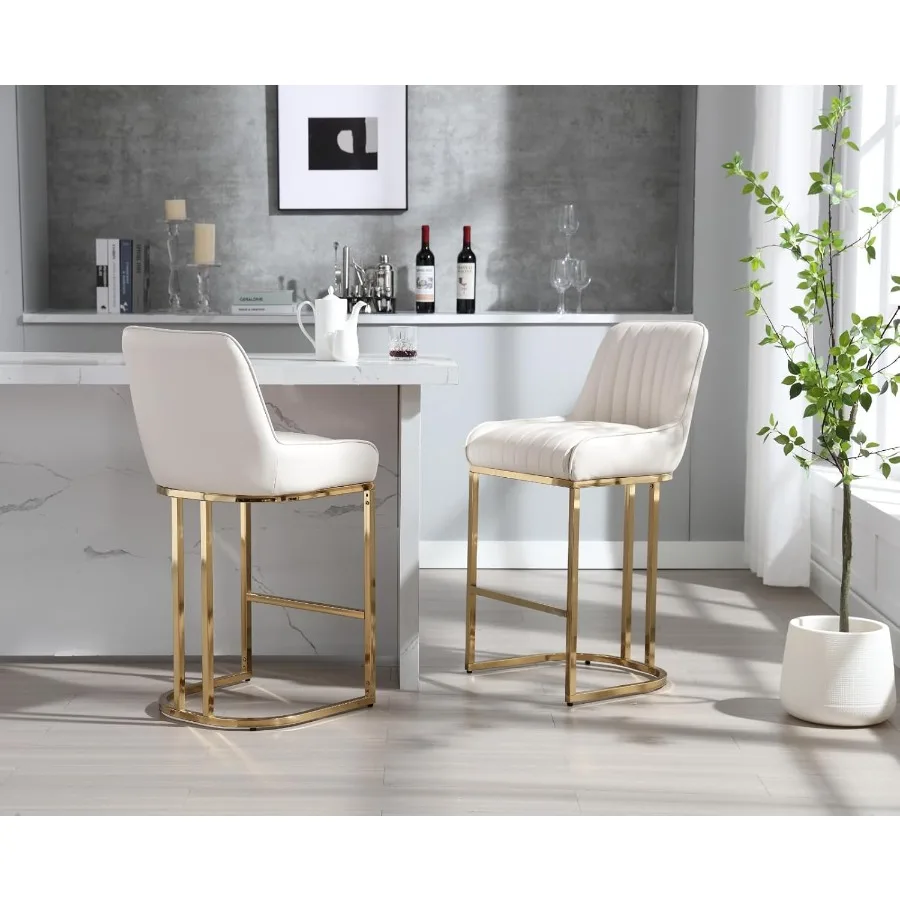 Барные стулья высотой, набор из 2 шт. со спинкой, современные кухонные табуреты с золотыми ножками, кожаные островные стулья, удобная полоска Ba