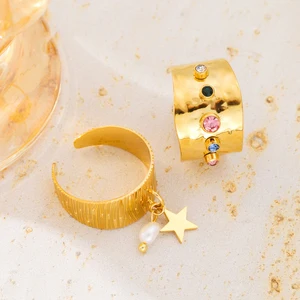 18 K altın kaplama paslanmaz çelik, halka açık kadınlar için, charm moda, boncuk, tatlı su, minimalist, yüzük zirkon 6 Büyük satış perolas o-ring, no. 4