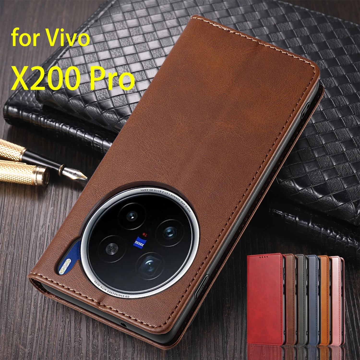 

Кожаный чехол для Vivo X200 Pro 6,78 дюйма, флип-чехол, держатель для карт, кобура с магнитным притяжением, чехол-кошелек, чехол Capa Fundas Coque