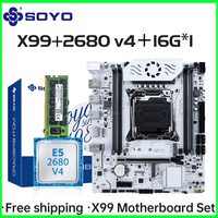 SOYO X99 C612chip Gaming Motherboard Set with Intel Xeon E5 2680 V4 CPU& DDR4 ECC16G*1 2133MHz RAM M.2 NVME for Desktop PC