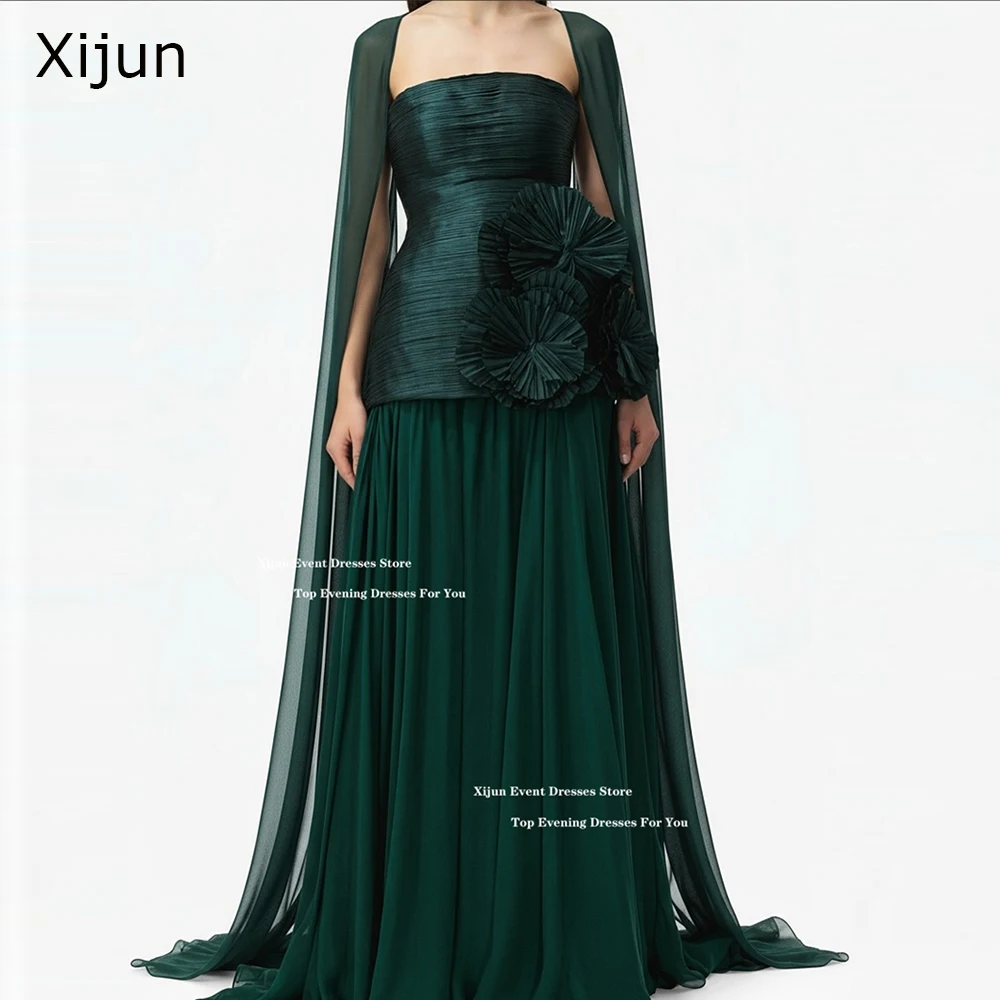 

Xijun Luxury Green Long Evening Dresses Cape Sleeves A-Line 3D Flowers Prom Dresses Formal Occasion Prom Gowns 2026 Customized