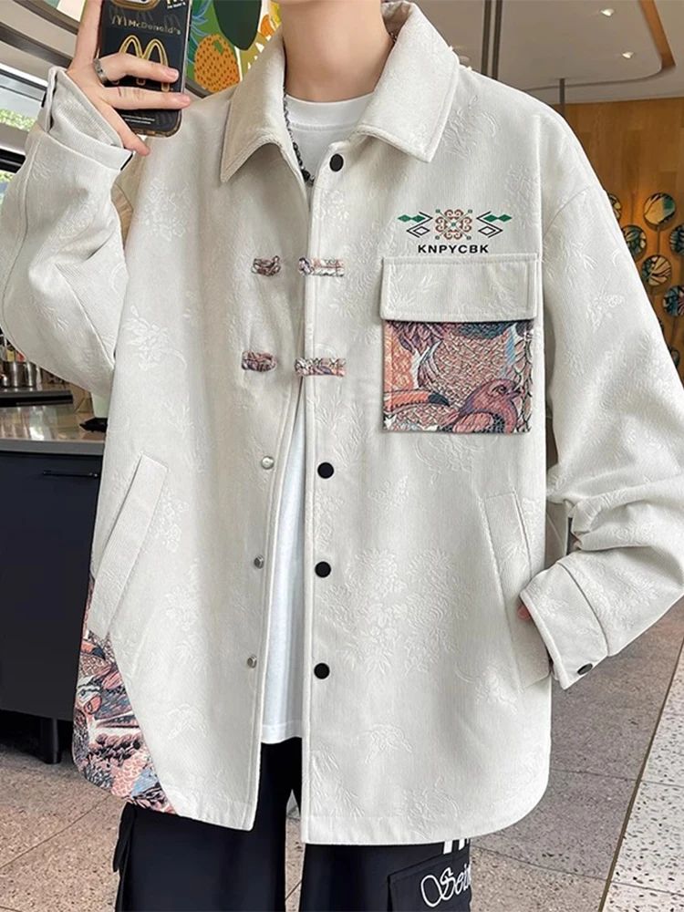 

New Chinese Sle Men's Jaet Casual Loose Lapel Spring Autumn Faionable Polyester Fiber Youth ular Outerwear Coat