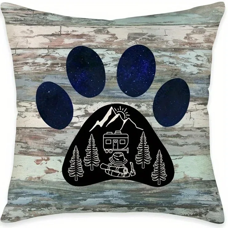 

Happy Camper Cushion Cover Rustic Wood Grain RV Trailer Decor Throw Pillow Case Adventure Awaits Outdoor Home Decorative 40x40