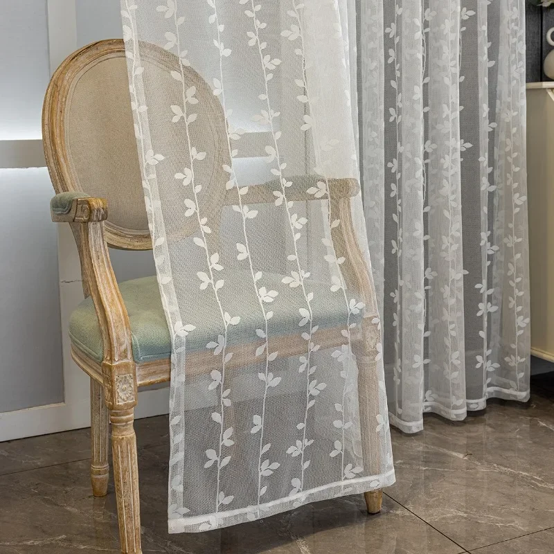

Modern American Jacquard White Lace Willow Leaf Curtains for Living Dining Room Bedroom Balcony Bedroom Finished White Curtains