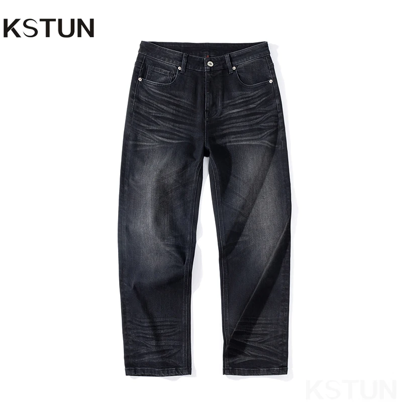

KSTUN 2025 New Arrivial Black Jeans For Men Loose Fit Wide Leg Pants Straight Stretch Classic Business Trousers Spring Autumn