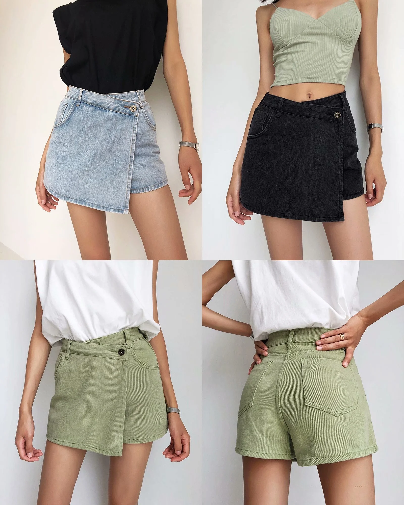 

Summer Slim Fit Hip Supring Super-ort ature Denim Skirt High Waist a Line Plain Colors Vintage Sle Women Wear