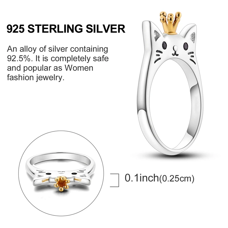 Original 925 Sterling Silver Sparkling Cat Ring For Women Girls Jewelry Birthday Anniversary Gifts view 5