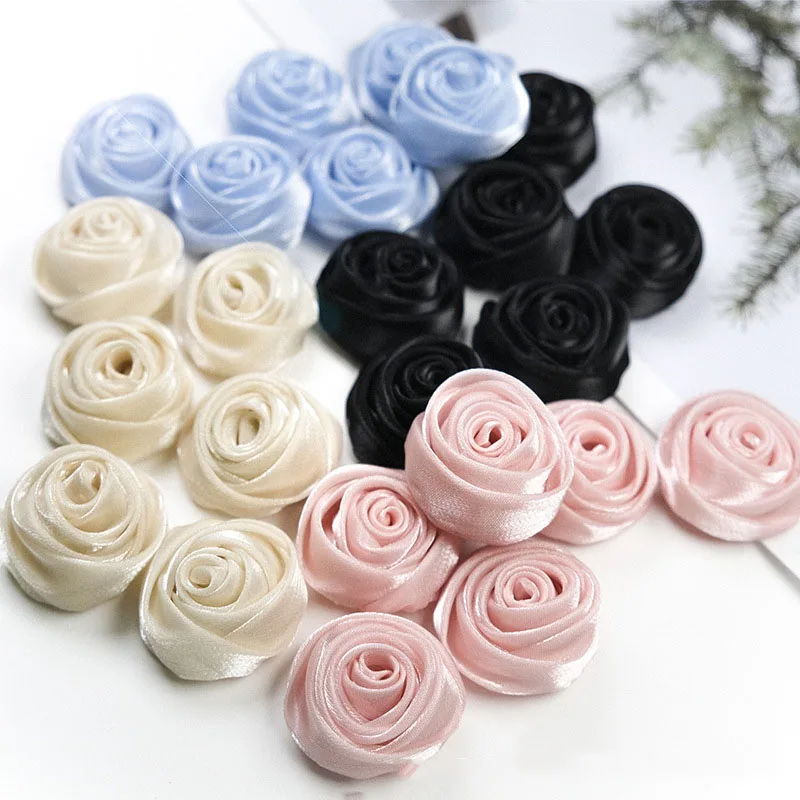 10 PCS 3cm High-end satin rose flower handmade diy hairpin corsage headdress wedding accessories hat clothing accessories