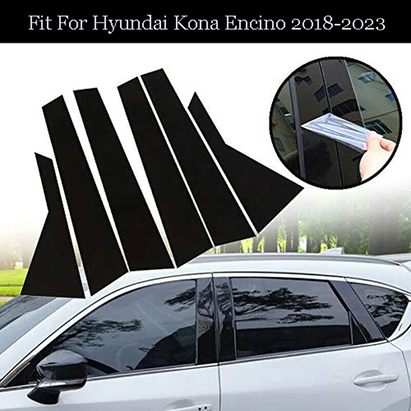 Fit For Hyundai Kona Encino Kauai 2018 2019 2020 2021 2022 2023 Glossy Black Pillar Post Window Trim Door Side Cover Sticker