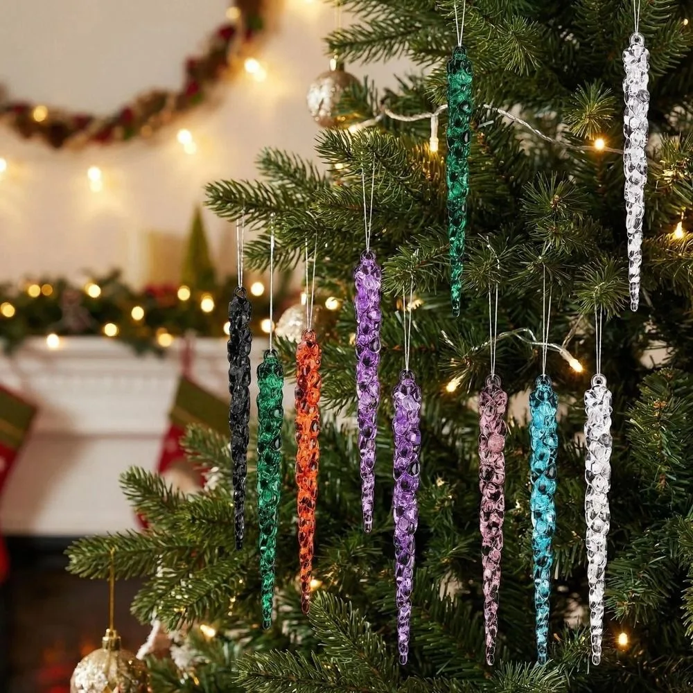 12Pcs Transparent Christmas Icicle Ornaments Crystal Clear Acrylic Transparent Ice Floe Pendant Ice Column Twisted Icicle