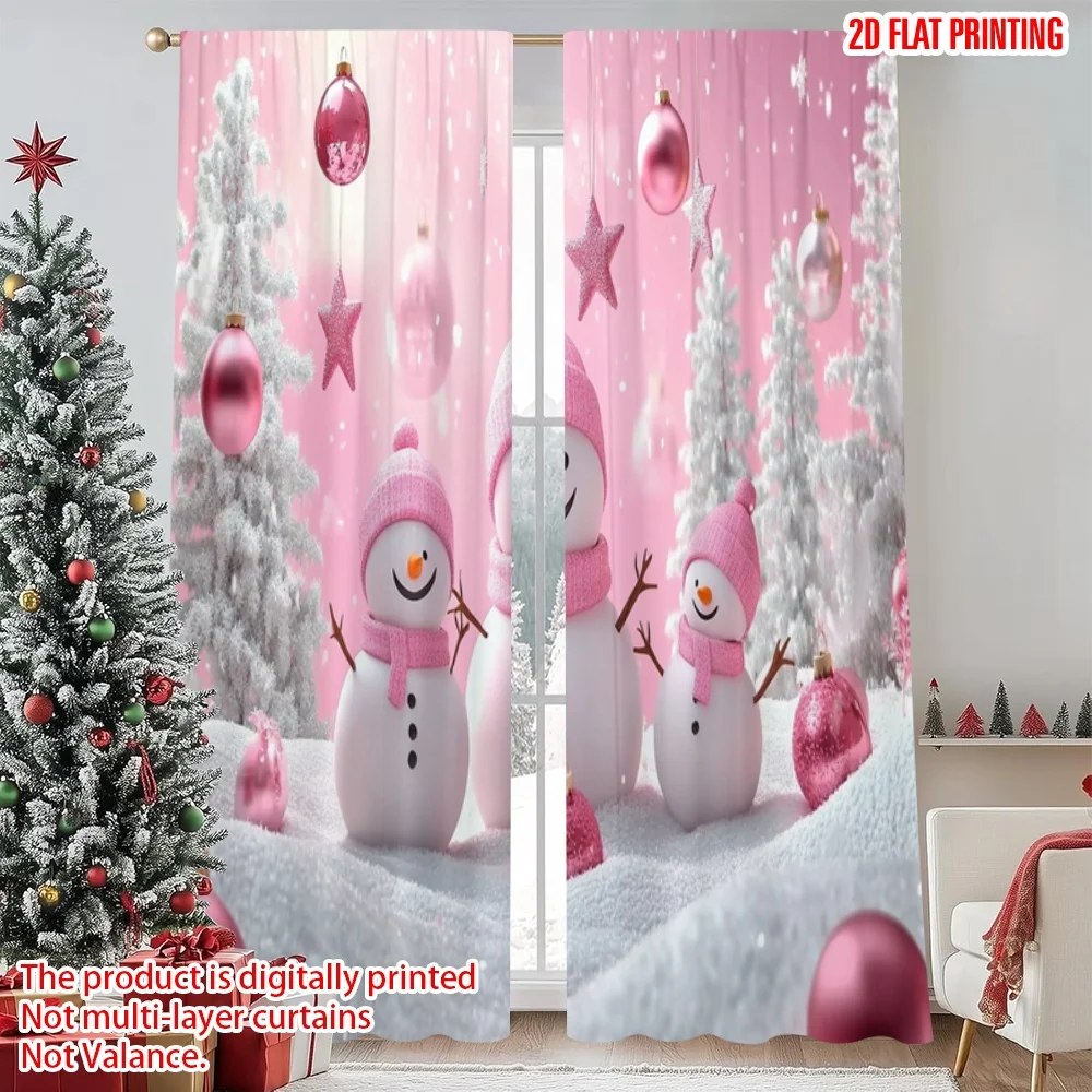 2 Stück 2D-Flachdruck Weihnachtsvorhang Rosa und Weiß Winter Polyesterstoff ohne Strom Partydekorationen Verwendung für