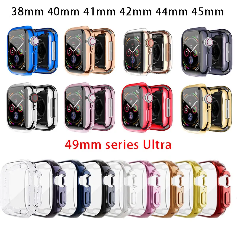 TPU Cover For Apple Watch Band Ultra 8 7 6 5 4 SE 44mm 40mm iWatch 38/42mm Accessories Bumper Screen Protector Case 41/45mm 49mm