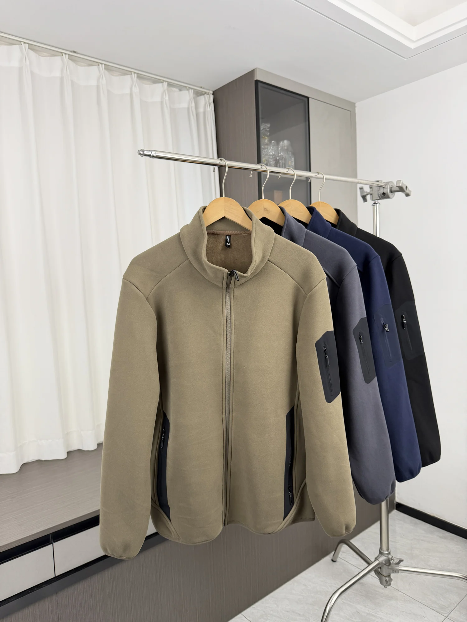 Exquisite Quality Composite Fleece Thickened Outdoor Men's Jacket Stand Collar Trendy Autumn Winter Fashion Urban Style Long ...