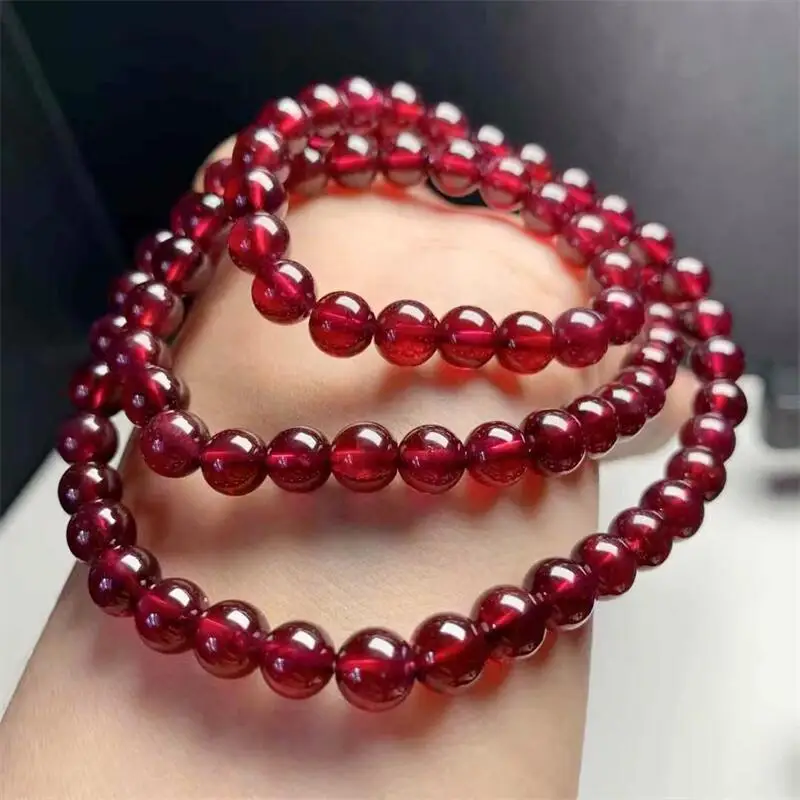

Natural Garnet Triple Circle Bracelet Handmade Fortune Energy Bangle Mineral Woman Amulet Jewelry Gift 1PCS 6/6.5MM
