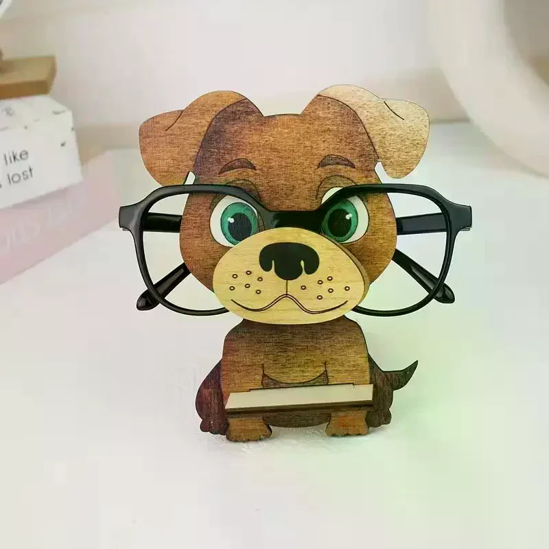 

Fun Cartoon Wooden Dog Glasses Holder Storage Rack, Creative Desktop Craft Glasses Display Stand, Home And Office Decoration.