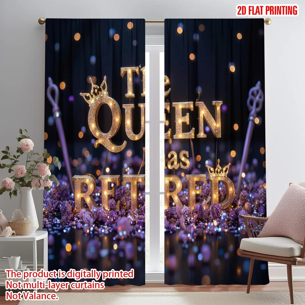 

2D flat printing 2pcs Curtains Retirement Celebration Sparkle Digital Printed Polyester Drapes All Season Party & Holiday Decor
