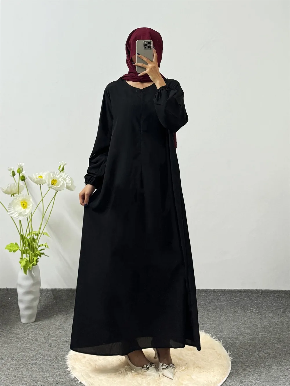 Modest Dress Muslim Ramadan Maxi Dresses Full Sleeve Casual Printed Floral Casual Robe Prayer Dress Women Abayas